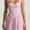 Orlena Button-Detail Halterneck Midaxi Dress in Soft Pink