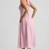 Orlena Button-Detail Halterneck Midaxi Dress in Soft Pink