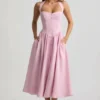 Orlena Button-Detail Halterneck Midaxi Dress in Soft Pink