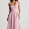 Orlena Button-Detail Halterneck Midaxi Dress in Soft Pink
