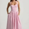 Orlena Button-Detail Halterneck Midaxi Dress in Soft Pink
