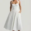 Orlena Button-Detail Halterneck Midaxi Dress in White