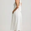 Orlena Button-Detail Halterneck Midaxi Dress in White