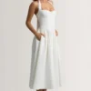 Orlena Button-Detail Halterneck Midaxi Dress in White