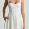 Orlena Button-Detail Halterneck Midaxi Dress in White