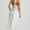 Orlena Button-Detail Halterneck Midaxi Dress in White