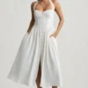 Orlena Button-Detail Halterneck Midaxi Dress in White