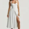 Orlena Button-Detail Halterneck Midaxi Dress in White
