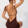 Orli Slinky Jersey Open Back Mini Dress in Espresso