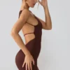 Orli Slinky Jersey Open Back Mini Dress in Espresso