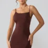 Orli Slinky Jersey Open Back Mini Dress in Espresso