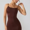 Orli Slinky Jersey Open Back Mini Dress in Espresso