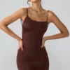 Orli Slinky Jersey Open Back Mini Dress in Espresso