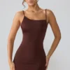 Orli Slinky Jersey Open Back Mini Dress in Espresso