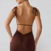Orli Slinky Jersey Open Back Mini Dress in Espresso