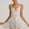 Orren Embellished Ruffled Tiered Mini Dress in White