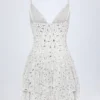 Orren Embellished Ruffled Tiered Mini Dress in White