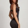 Orsola Scoop Neck Lace-up Back Mini Dress in Black