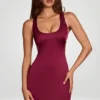 Orsola Scoop Neck Lace-up Back Mini Dress in Wine Red