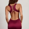Orsola Scoop Neck Lace-up Back Mini Dress in Wine Red
