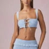Ottilie Ruffle Tie-Front Crop Top in Powder Blue