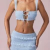 Ottilie Ruffle Tie-Front Crop Top in Powder Blue