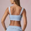 Ottilie Ruffle Tie-Front Crop Top in Powder Blue