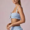 Ottilie Ruffle Tie-Front Crop Top in Powder Blue