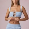 Ottilie Ruffle Tie-Front Crop Top in Powder Blue