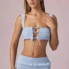 Ottilie Ruffle Tie-Front Crop Top in Powder Blue