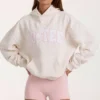 Oversized Applique Hoodie in Ivory Polka Dot