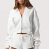 Oversized Zip-Up Hoodie  in Milk