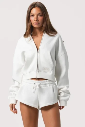 Oversized Zip-Up Hoodie  in Milk