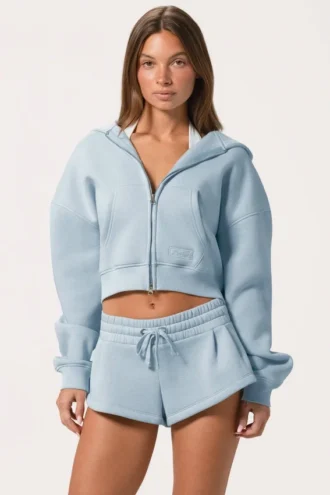 Oversized Zip-Up Hoodie  in Powder Blue