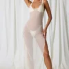Pacifica Pearl-Detail Cut-Out Maxi Dress in Pearl White
