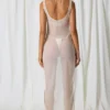 Pacifica Pearl-Detail Cut-Out Maxi Dress in Pearl White