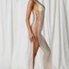 Pacifica Pearl-Detail Cut-Out Maxi Dress in Pearl White