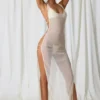 Pacifica Pearl-Detail Cut-Out Maxi Dress in Pearl White