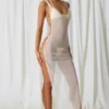 Pacifica Pearl-Detail Cut-Out Maxi Dress in Pearl White