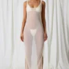 Pacifica Pearl-Detail Cut-Out Maxi Dress in Pearl White