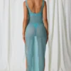 Pacifica Pearl-Detail Cut-Out Maxi Dress in Turquoise