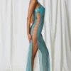 Pacifica Pearl-Detail Cut-Out Maxi Dress in Turquoise