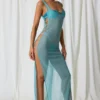 Pacifica Pearl-Detail Cut-Out Maxi Dress in Turquoise