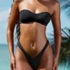 Pacifico Embellished Ruched Cheeky Bikini Bottoms in Black