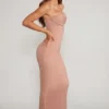 Palermo Embellished Bandeau Cowl Neck Maxi Dress in Beige