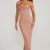 Palermo Embellished Bandeau Cowl Neck Maxi Dress in Beige