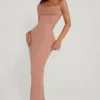 Palermo Embellished Bandeau Cowl Neck Maxi Dress in Beige