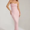 Palermo Embellished Bandeau Cowl Neck Maxi Dress in Blush