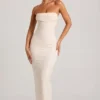 Palermo Embellished Bandeau Cowl Neck Maxi Dress in White