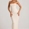 Palermo Embellished Bandeau Cowl Neck Maxi Dress in White